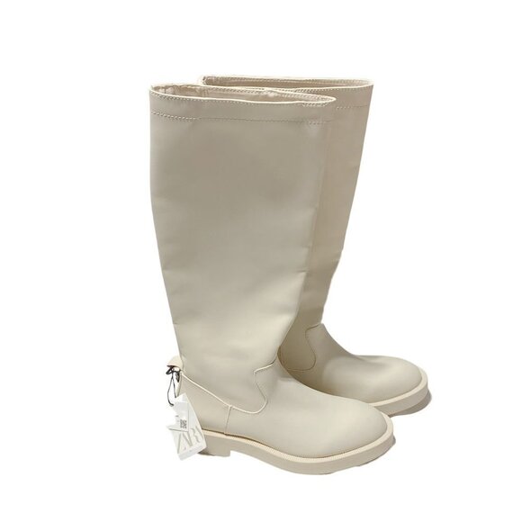 ZARA RUBBERIZED KNEE HIGH BOOTS ECRU - Picture 8 of 9